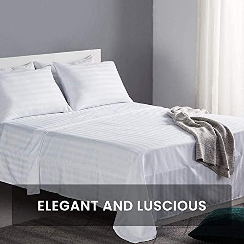 Kamas Home Collection Kamas King Sheet Sets 4 Pieces 800 Thread Count Egyptian Cotton, Sateen Weave Cotton for Soft & Silky Feel, Fits Mattress Up to 18'' Deep Pocket (King- 4 PC Sheet Sets, White Striped)