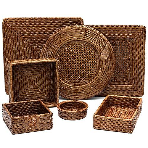 Caspari Caspari Rattan Round Plate Charger in Dark Natural Brown