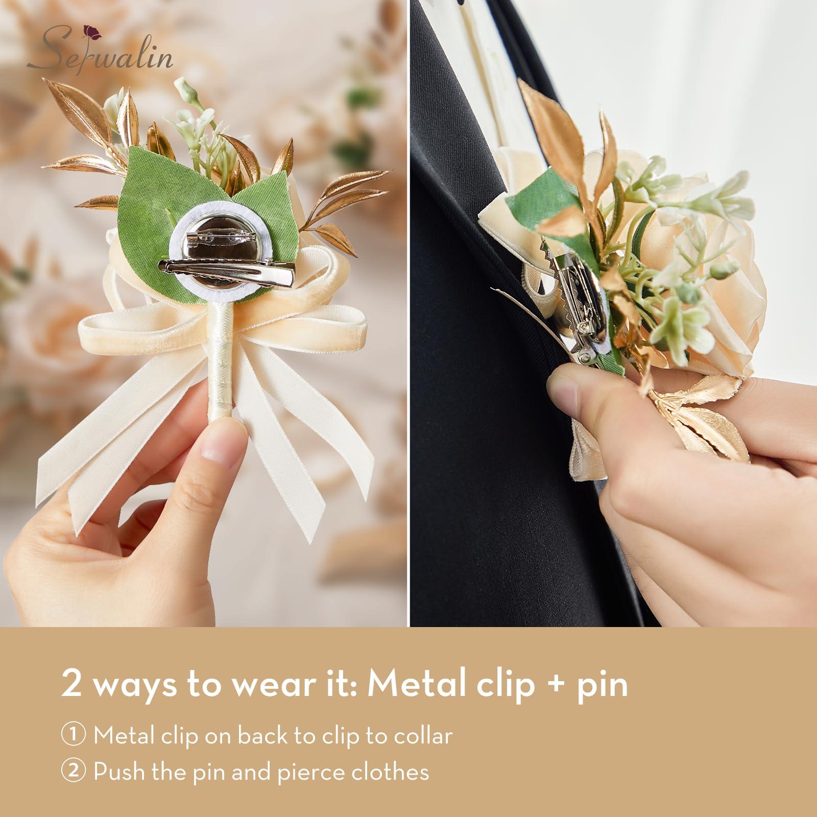 Serwalin Serwalin 6 Pcs Champagne Boutonniere for Men Wedding