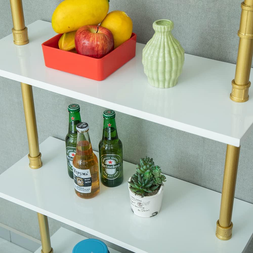 HEONITURE HEONITURE 5 Shelf Modern Gold Bookshelf, Wall Mount White Bookcase, Ladder Shelf with Metal Frame, Display Shelf Shelves for Living Room/Home/Office