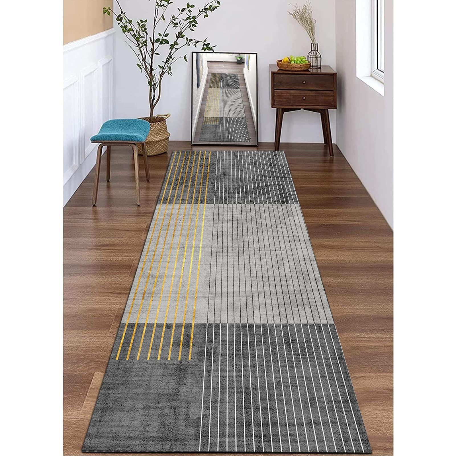GRAPKS Runners Rug for Hallway Non-Slip, Modern Grey Gold Carpet Washable Area Rug Corridor Stair Passage Carpet Runner Mat 60cm/70cm/80cm/100cm Wide ( Size : 2.3 ft x 14.8 ft )