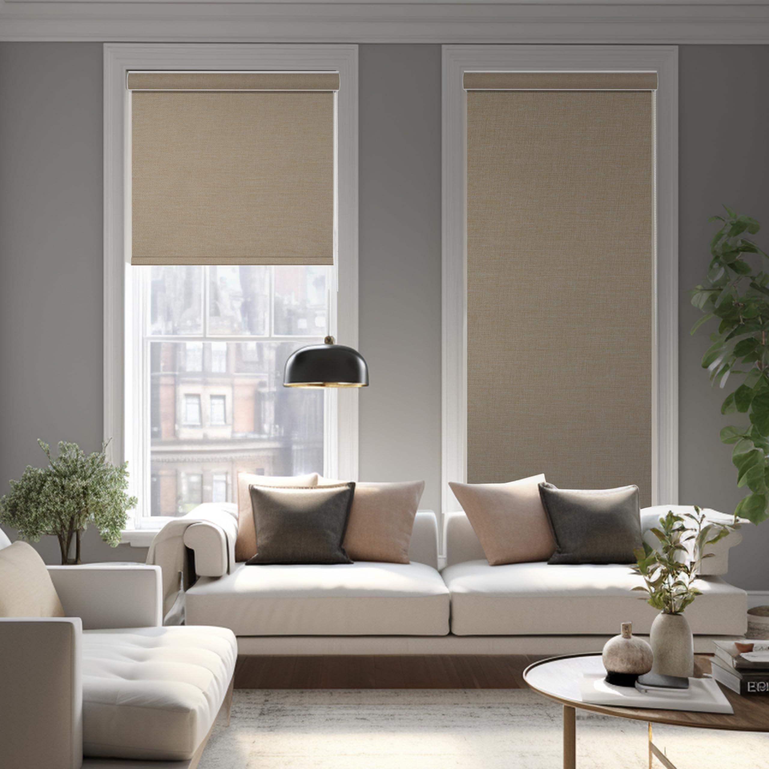 MoDanCeQ MoDanCeQ Blackout Roller Shade with Cassette Valance, Window Blinds with Thermal Insulated, UV Protection Linen Fabric, Blinds for Home and Office to Easy Install, Blackout Beige, 78" W x 72" H