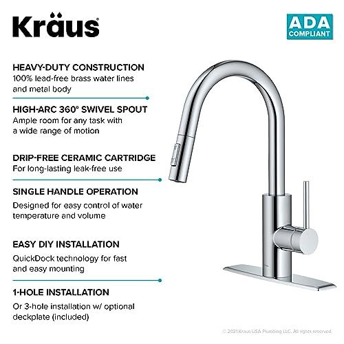 Kraus KRAUS Oletto Single Handle Pull Down Kitchen Faucet with QuickDock Top Mount Installation Assembly in Chrome, KPF-2620CH