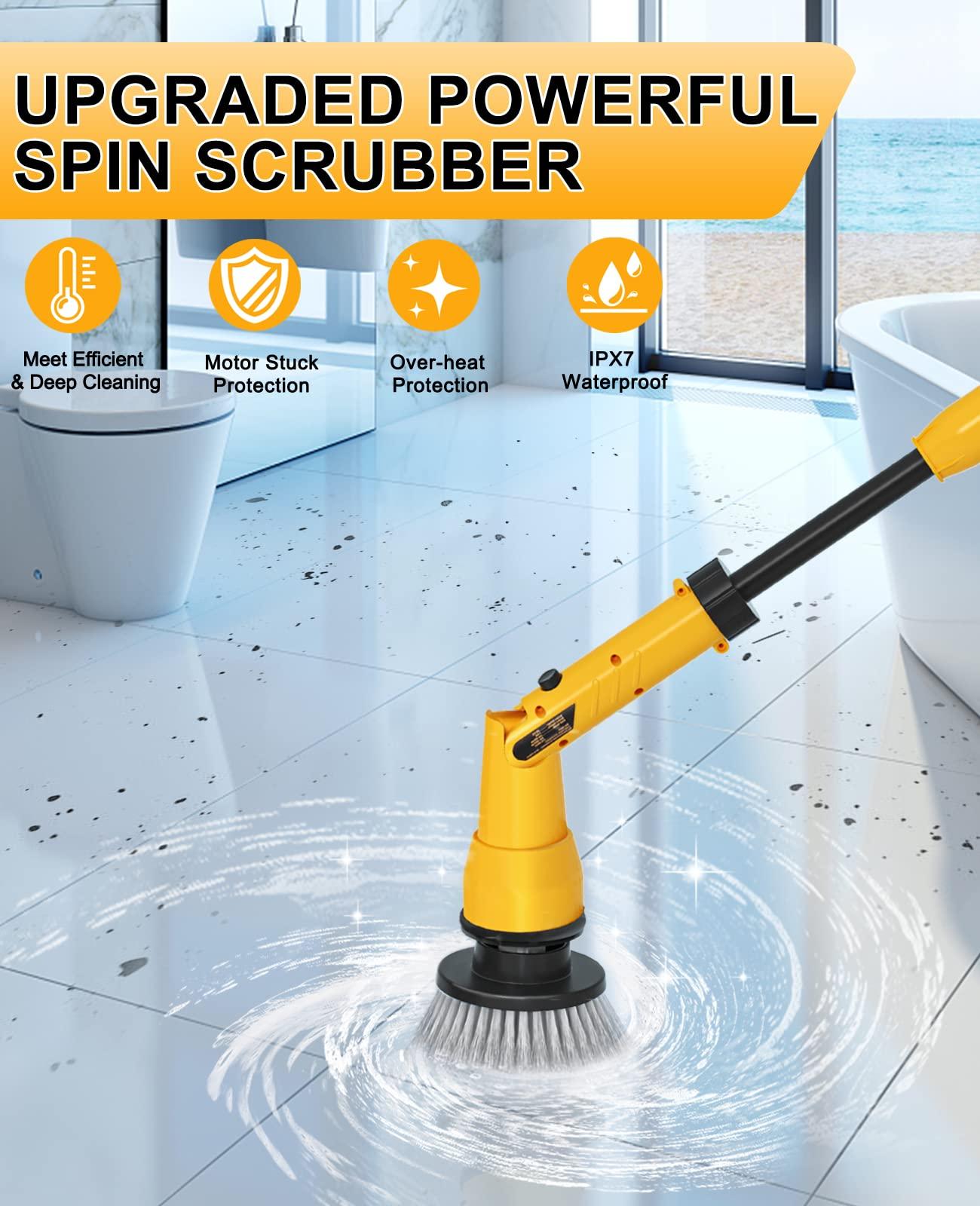 Alloyman 1000RPM Electric Spin Scrubber, 20V Cordless Cleaning Brush with Adjustable Extension Arm, 4 Replaceable Cleaning Heads, Hook and Gloves, 1 Hour Fast Charge, Waterproof - for Bathroom/Tub/Tile/Floor