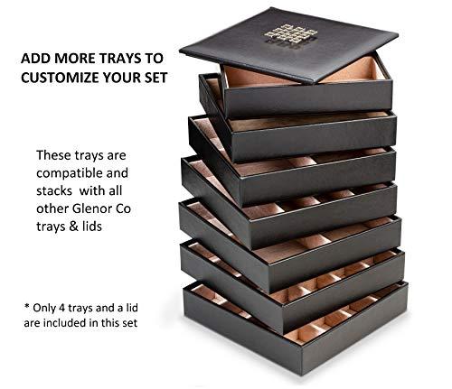 Glenor Co Glenor Co Jewelry Organizer Tray - 4 Stackable Trays & Lid with Mirror - 27 Slot Storage for Drawer, Dresser - Black