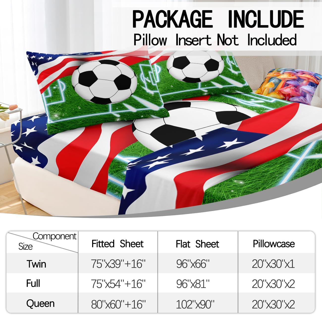 WJLBKGU WJLBKGU Soccer Sheets 4PCS Queen Size Bed Sheets, Sports Bedding Sets for Boys Kids Football Bedding Soccer Sheets, Kids Sheets Queen Bed Sheets Set, 1 Flat Sheet + 1 Fitted Sheet + 1 Pillowcases