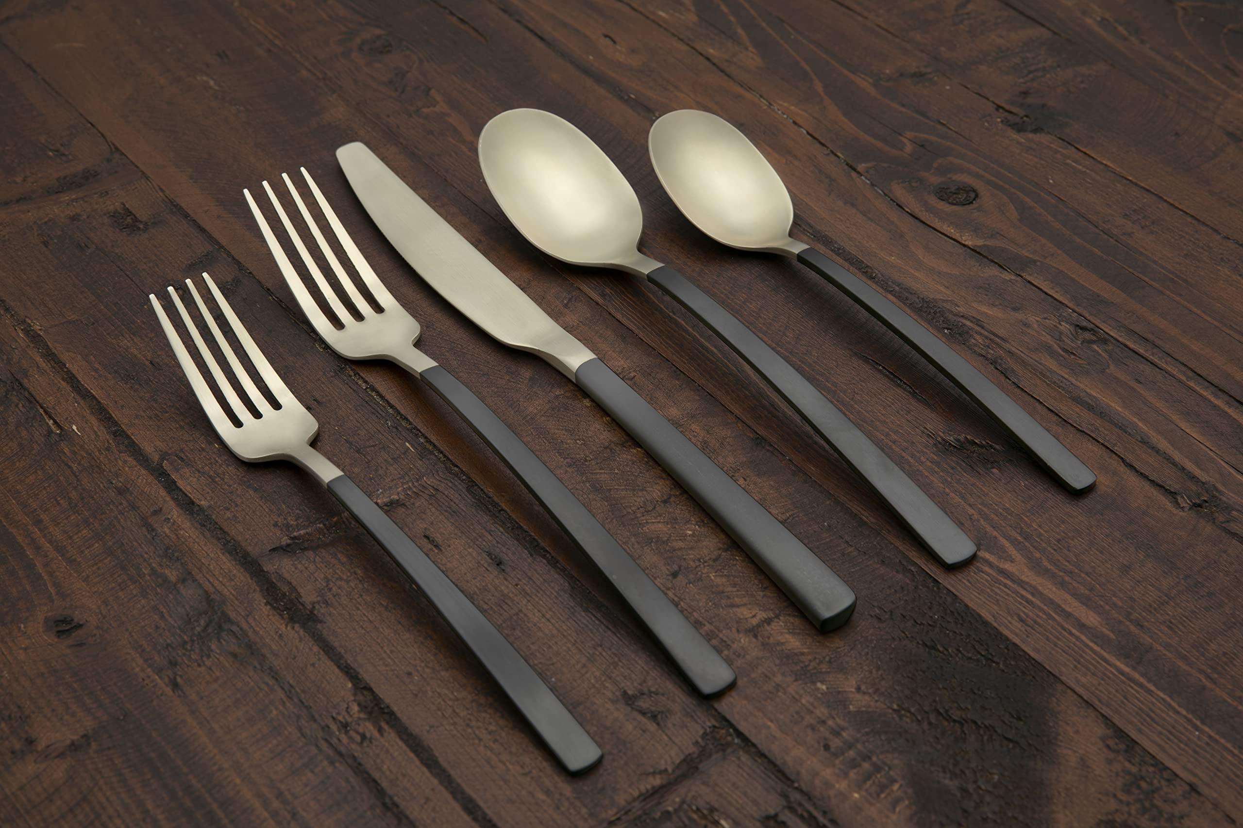 CAMBRIDGE Cambridge Silversmiths Beacon Black Champagne Satin 20-Piece Flatware Set, Service for 4