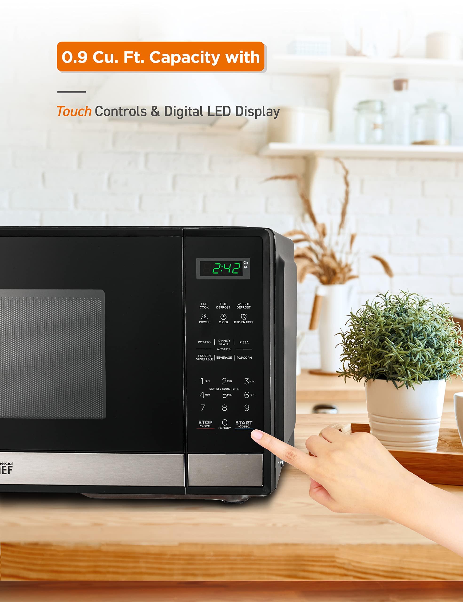 Commercial CHEF Commercial CHEF Small Microwave 0.9 Cu. Ft. Countertop Microwave with Touch Controls & Digital Display, Stainless Steel Microwave & 10 Power Levels, Outstanding Portable Microwave with Pull Handle