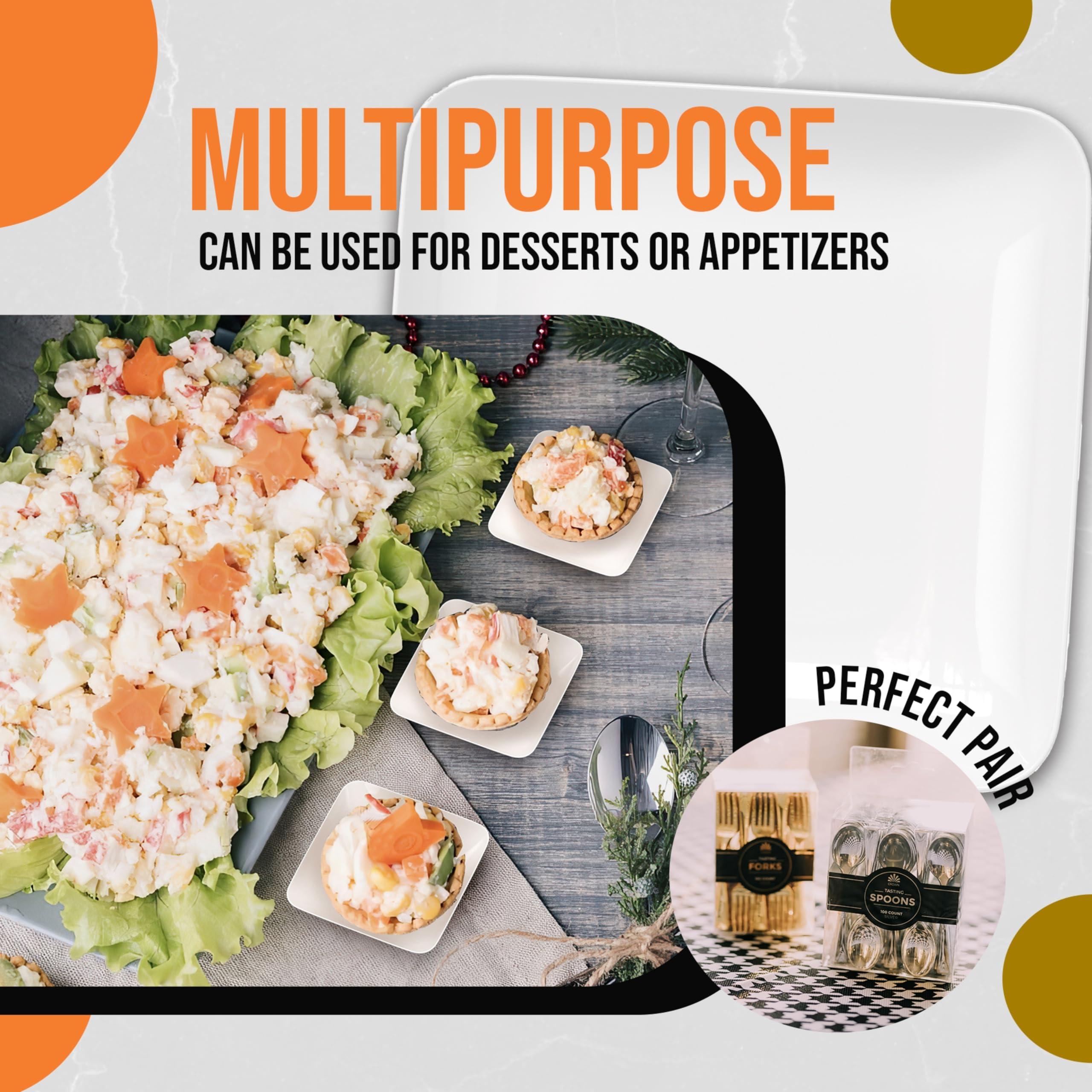 Exquisite Exquisite Tiny Mini Dessert Plates Disposable Appetizer Plates - 120 Pack 2.4 In. x 2.4 In. White Dessert Plates - Small Plastic Disposable Dessert Plates are BPA Free - Wedding Dessert Plates