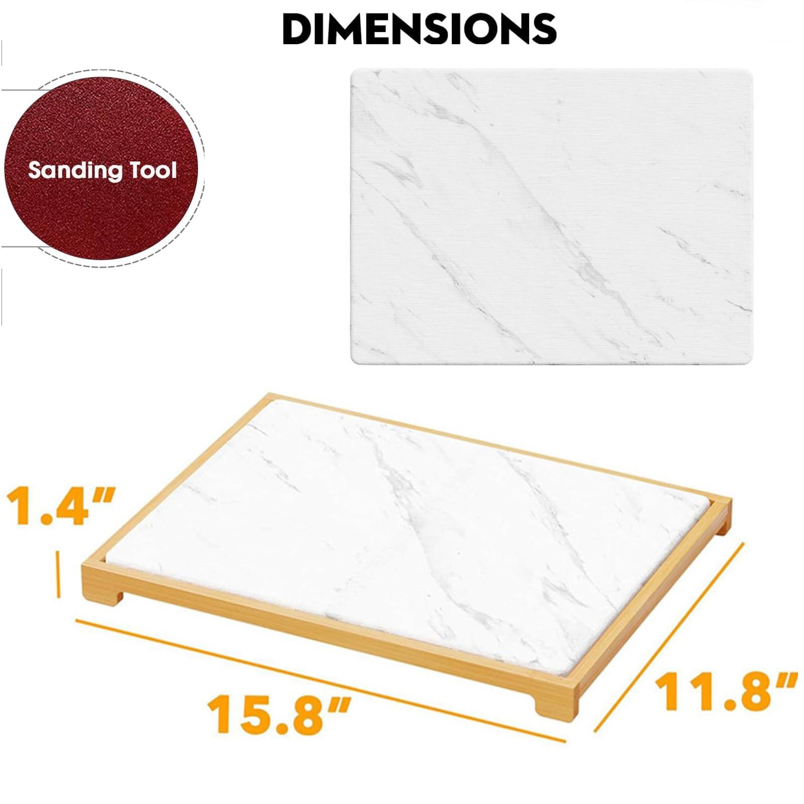 MZSPLENDIDY MZSPLENDIDY Stone Drying Mat for Kitchen Counter, Marble Dish Mat Drying Kitchen Mat with Non-Slip Legs, Ultra Absorbent Diatomaceous Earth Dish Drying Mat for Coffee, Dishes, Bathroom (Marble white)