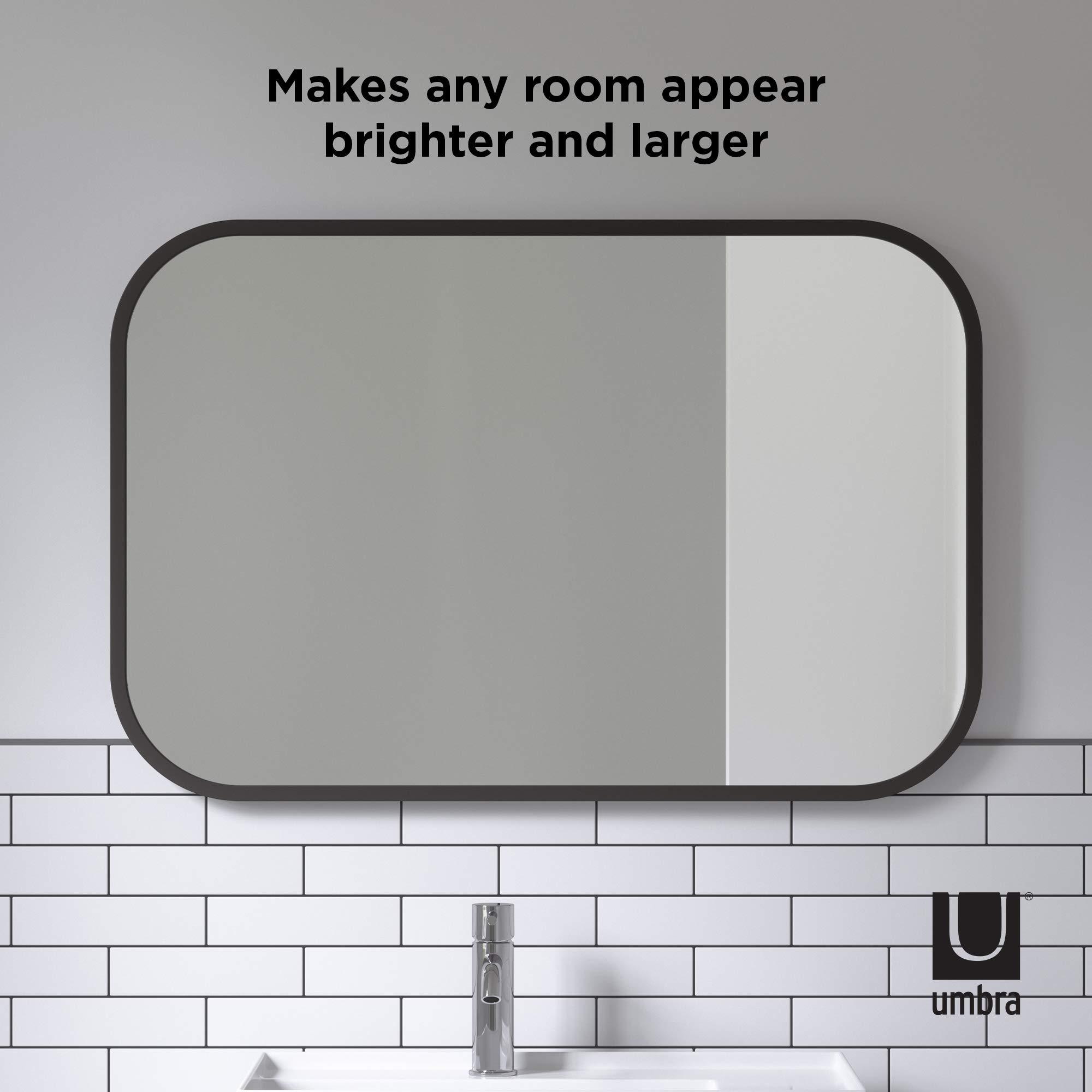 Umbra Umbra Hub Rectangular Wall Mirror with Rubber Frame, Modern Decor for Entryways, Washrooms, Living Rooms, Black