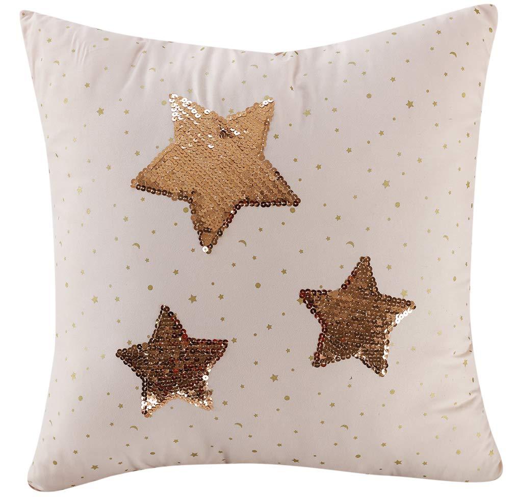 Madison Parker Mytex Celestial Princess Pretty 5-Piece Comforter set with gold metallic foil, Smocked texture, Girls, Teen bedding, Stars and Moons, Two Twinkling Decorative Pillows, Shabby Chic, Blush Pink, Full