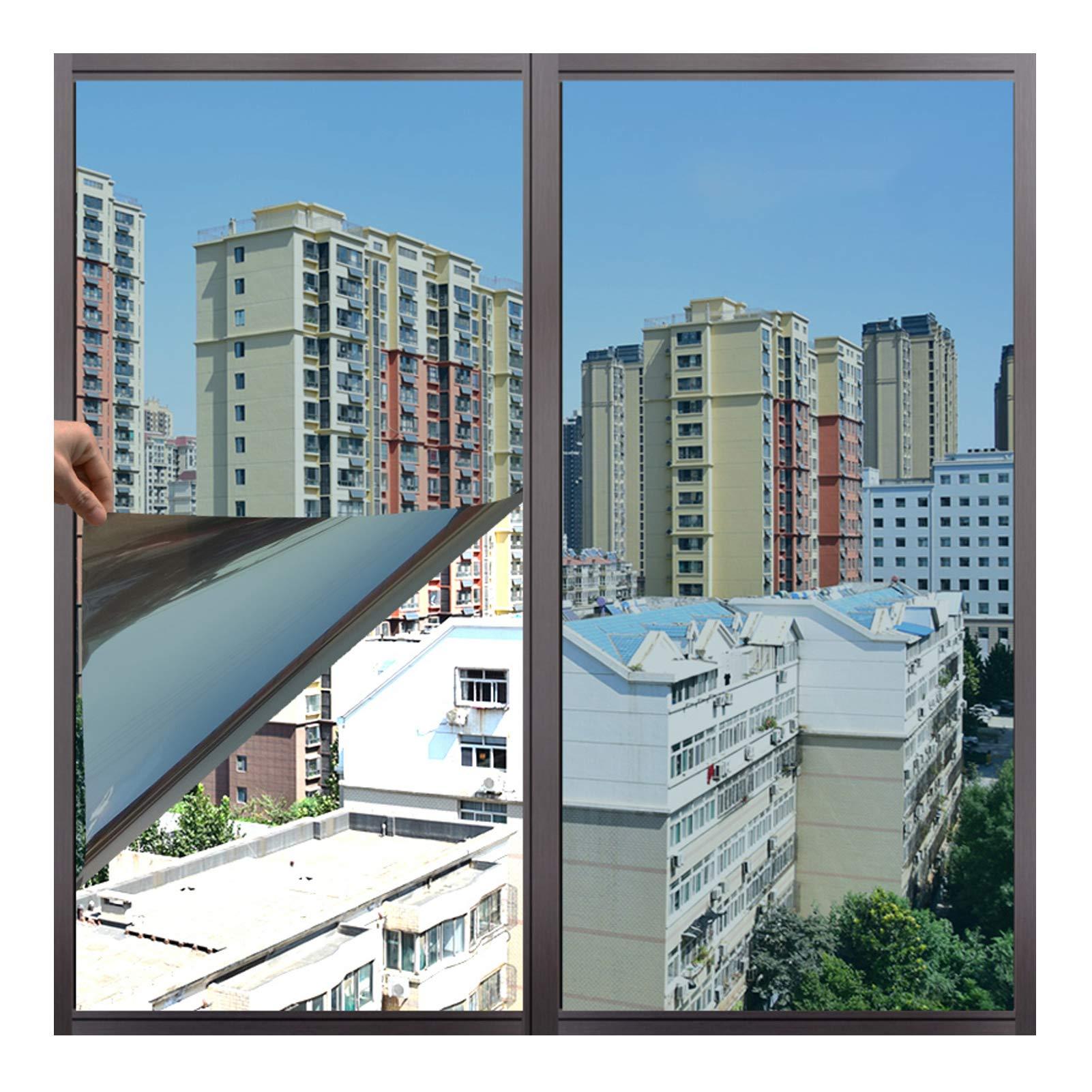 bandezid bandezid One Way Mirror Adhesive Window Film Privacy Window Mirrored Glass Film Self Adhensive Frosted Glass for Office Kitchen-Sea Stone Blue 1.5x3m