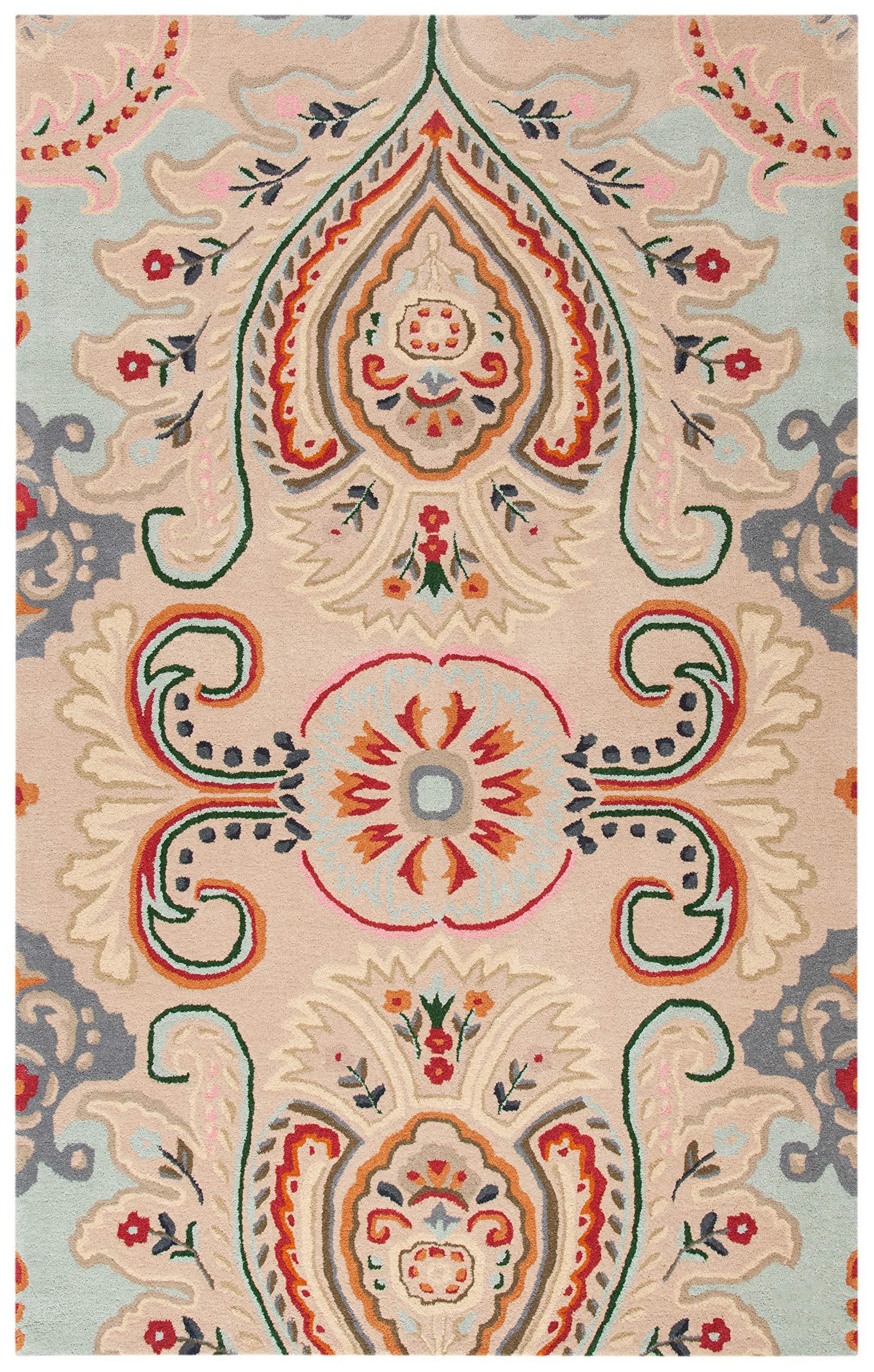 Safavieh SAFAVIEH Bella Collection Area Rug - 5' x 8', Beige & Blue, Handmade Boho Wool, Ideal for High Traffic Areas in Living Room, Bedroom (BEL118B)