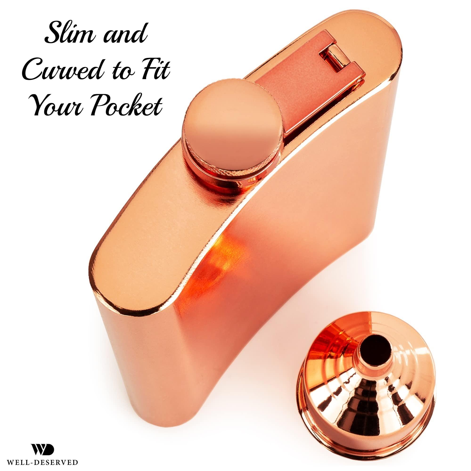 Simpler Life Copper Flask for Liquor for Men: 8oz Flask + Funnel + Pouch + Deluxe Gift Box Set. Copper Gifts for 7th Anniversary for Him. Men\'s Hip Flask. Engraved WellDeserved