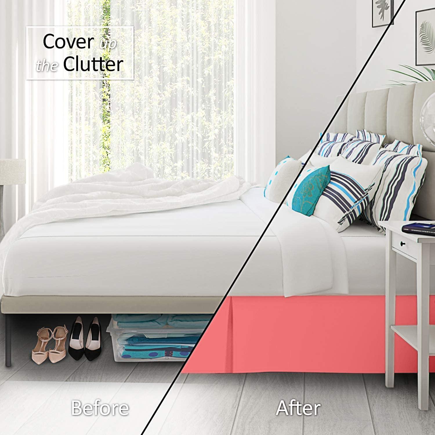 Craft Bedding Ultra Soft Tailored Box Pleated Coral Pink Bed Skirt 20" Drop 60 x 80Inches Cotton 1000 Series Hotel Quality Split Corner Queen Bed Skirt Wrinkle & Fade Resistant Bed Cover Skirt