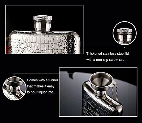 LANZON LANZON Hip Flask with Funnel, All 18/8 304 Food Grade Stainless Steel Curved Pocket Flask for Liquor | 6 OZ Capacity | Gift Boxed (Cobblestones Pattern)