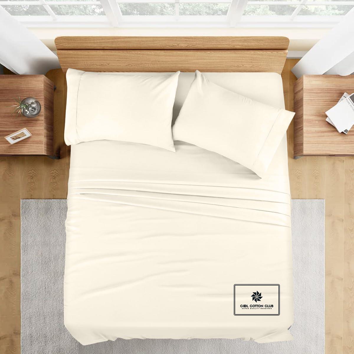 Cool Cotton Club Premium Hotel Quality 4-Piece Sheet Set King Size 800-TC Lightweight Super Soft Easy Care Combed Cotton Bed Sheets fits up to 7-9\" Deep Pocket (Solid, Ivory)