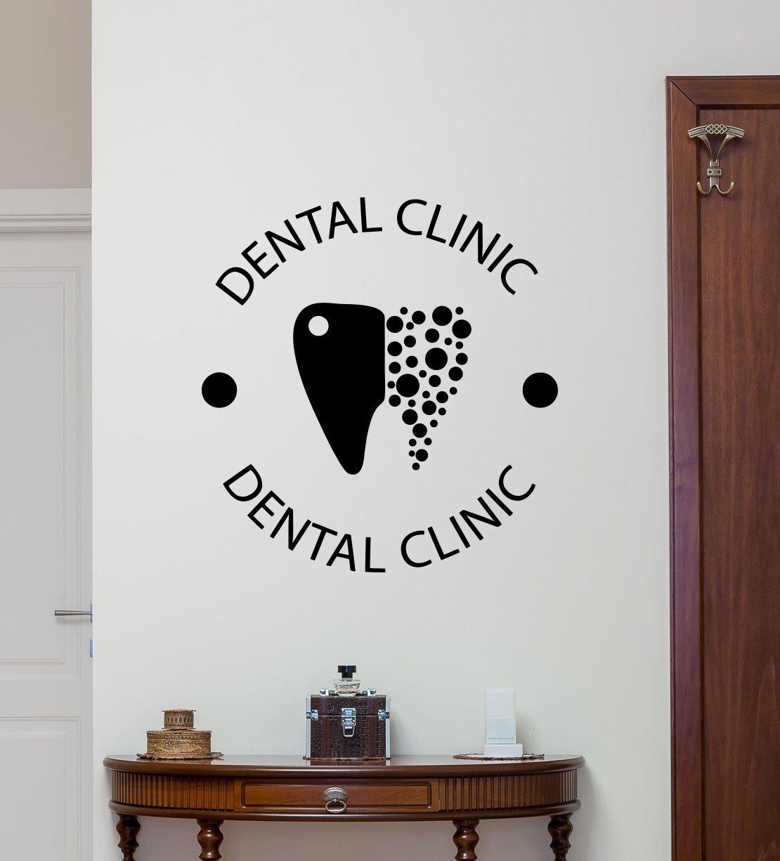CarolGreyDecals Dental Clinic Wall Decal Stomatology Dental Care Logo Emblem Teeth Hospital Medicine Vinyl Sticker Office Wall Decor Wall Art Design Mural 63bar