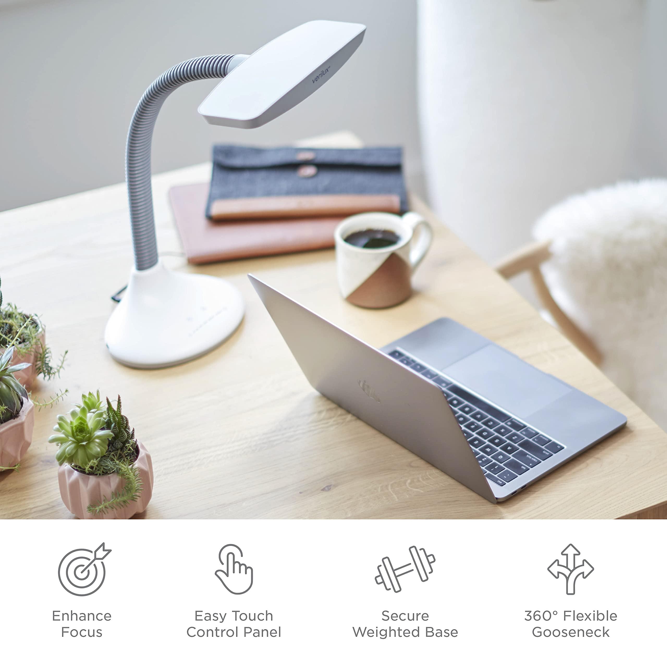 Verilux Verilux SmartLight Full Spectrum LED Desk Lamp with Adjustable Brightness, Flexible Gooseneck and Integrated USB Charging Port - Reduces Eye Strain and Fatigue - Ideal for Readers, Artists, Crafters