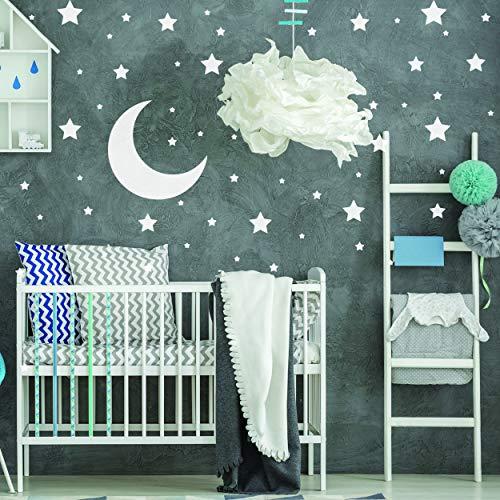 Decords White Stars Stickers - Space Themed Bedroom Constellation Wallpaper Decor Decal - Star Moon Nursery Room Decals for Wall - 220 Stickers