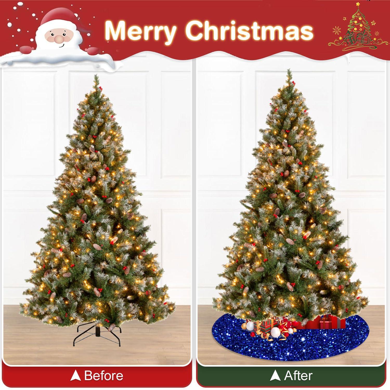 PATYDEST Christmas Tree Skirts 46 Inch Royal Blue Velvet Christmas Tree Skirt Sequin Christmas Tree Mat Rustic Tree Skirt Blue Tree Skirts for Artificial Trees Indoor Outdoor Home Blue Christmas Tree Ornaments