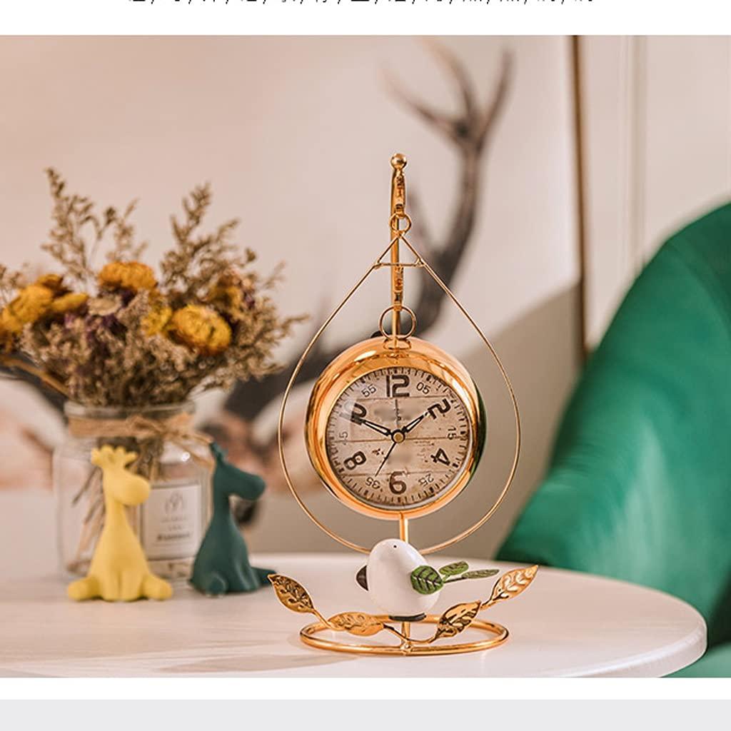 DFWINGFUUURDD Ventilation Fan Nordic Silent Table Clock Gold Metal Retro Modern Living Room Desk Clock Alarm Table Watch Gift Ideas