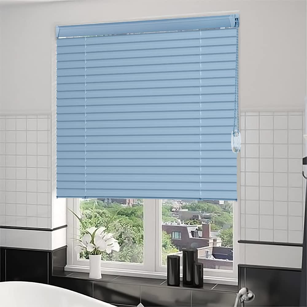 simty Simty Corded 1\" Aluminum Mini Blinds for Windows, Venetian Horizontal Blinds, Privacy Shades for Bedroom, Bathroom,Kitchen,Office, 56\" W x 72\" H, Light Blue