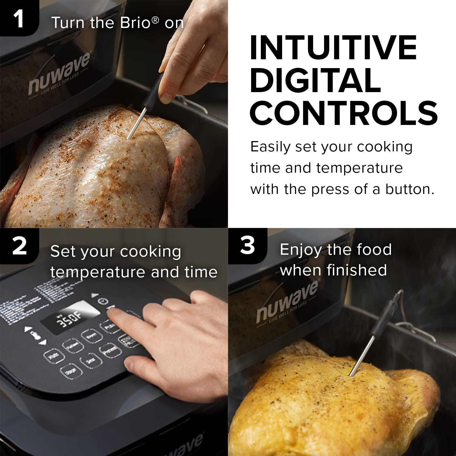 Nuwave Nuwave Brio 8-Qt Air Fryer, Powerful 1800W, Easy-to-Read Cool White Display, 50-400F Temp Controls, 100 Pre-Programmed Presets & 50 Memory Slots, Integrated Smart Thermometer, Linear T Technology