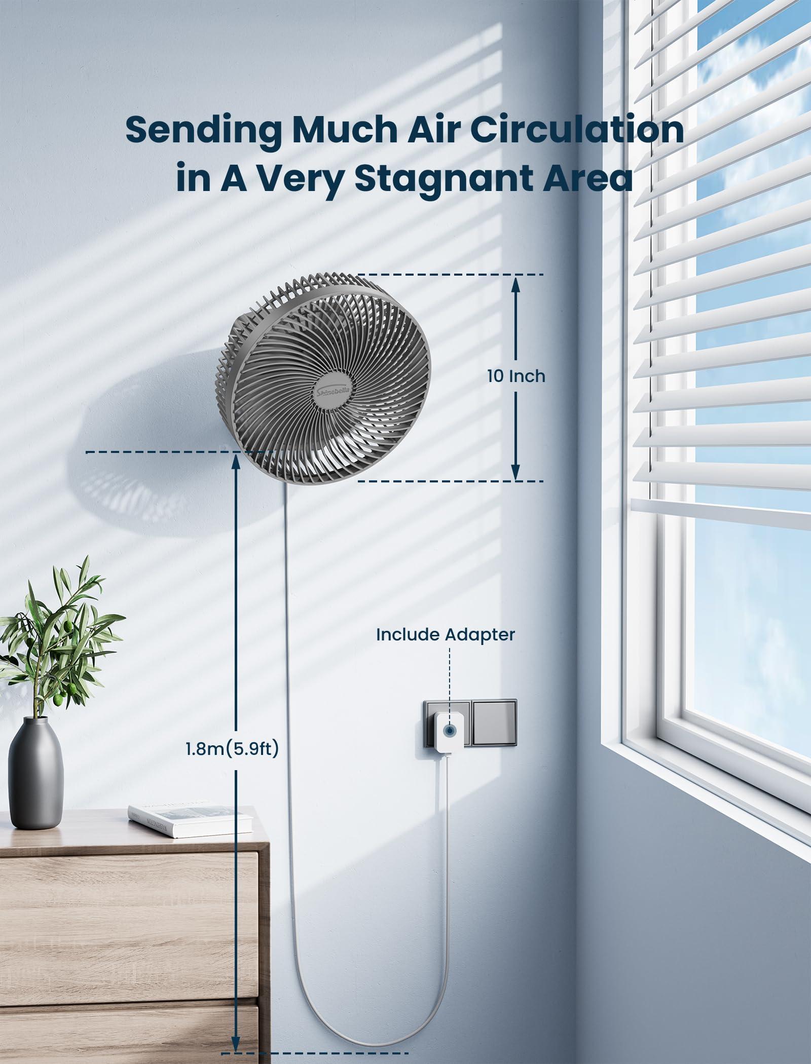 Shinebella 10 Inch Wall Mount Oscillating Fan with Remote and Timer, Small Bedroom RV Fan with 4 Speeds, Quiet Operation,90Oscillation, Adjustable Tilt,5.92 ft Wire, Cooling Bathroom Wall Mounted Fans