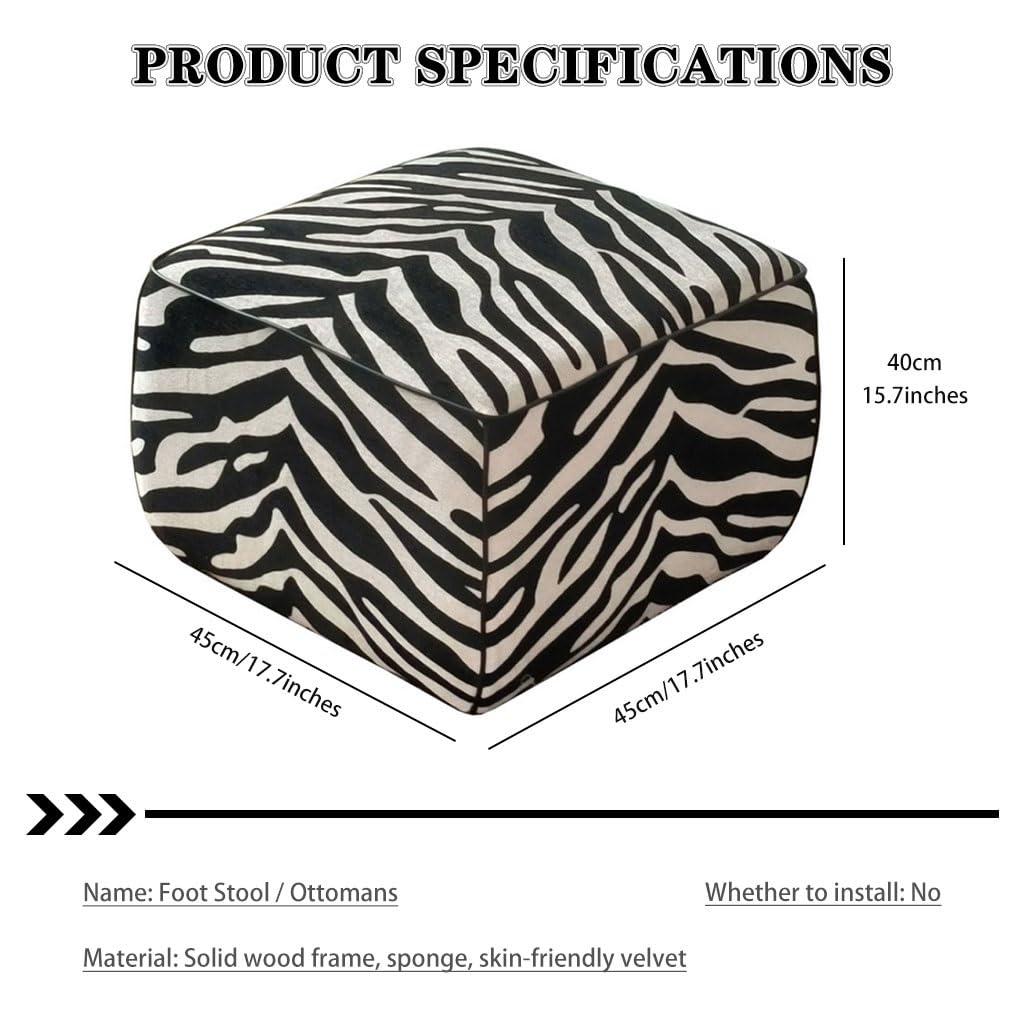QMBHBM Foot Stool Shoe Stool for Entryway Zebra Print Living Room Ottomans, Soft and Comfortable Leisure Stool, Shoe Stool with High Resilience Sponge, for Couch (Color : Black White, Size : 50 * 50 * 40cm)