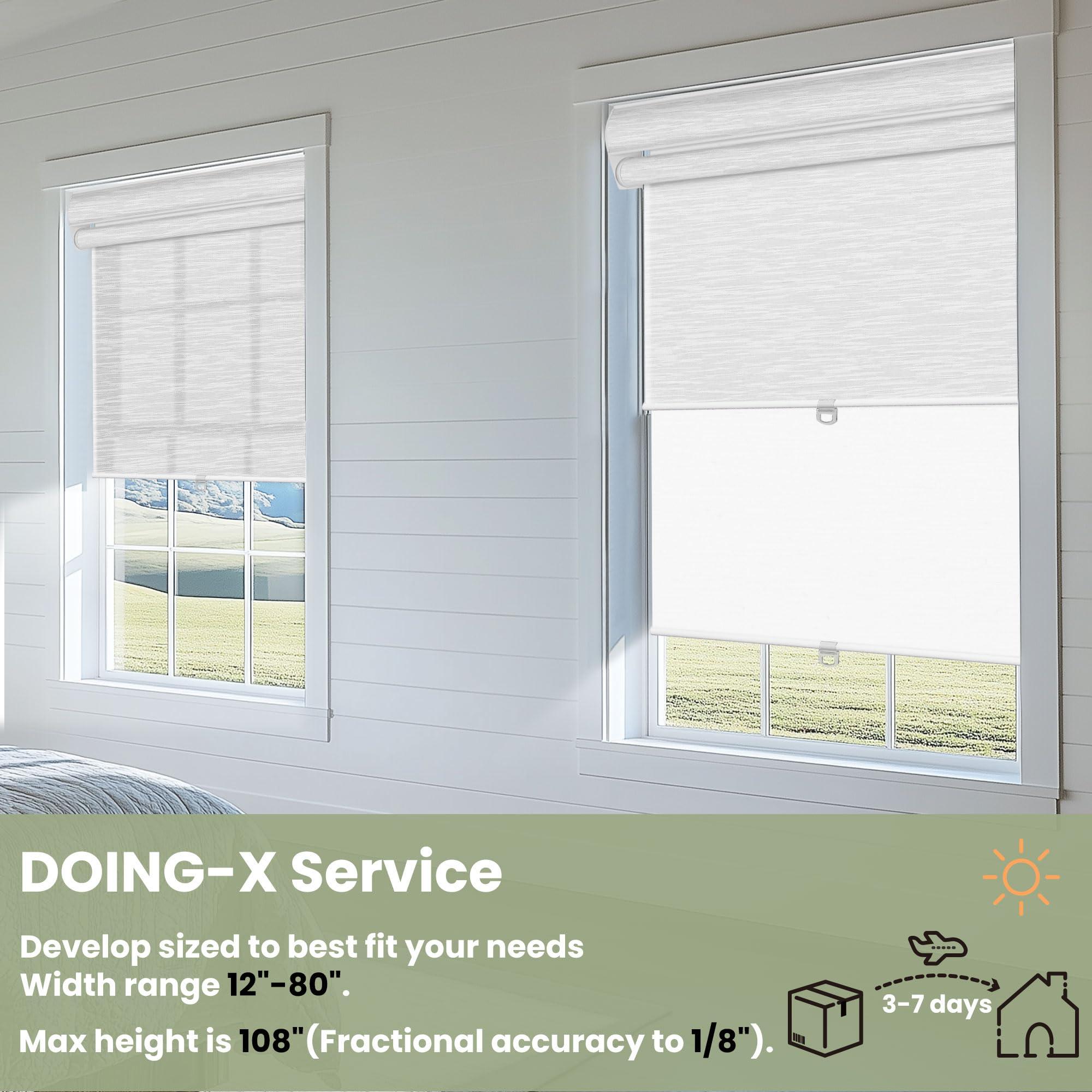 Doing-X DOING-X Dual Blinds Roller Shades for Window with Cassette Valance Thermal Insulation Cordless Blackout & Light Filtering Double Roller Blinds for Home Bedroom Office,70" W x 80" H,Jacquard White