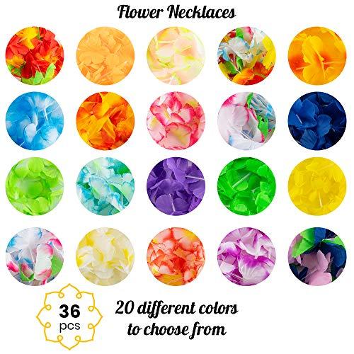 Massmain Hawaiian Flowers Leis Tropical Necklace - 36 Luau Garland 36 Umbrella Straws 12 Flower Hair Clips