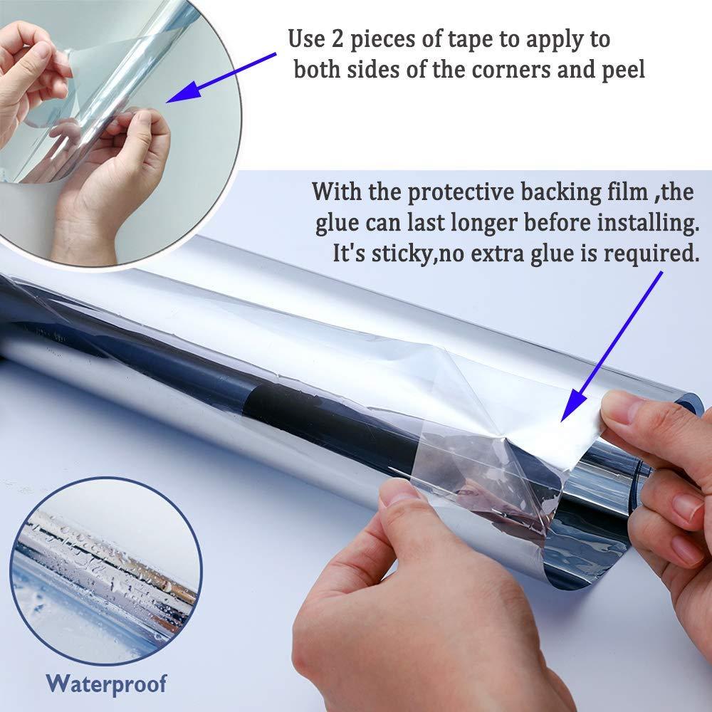 Kinsolar Privacy One Way Mirror Window Film Reflective Window Tint Glass Film Heat Control Anti UV Self-Adhesive Stickers for Office Home Daytime Privacy, Red Silver, 35.4Inch x 100Feet