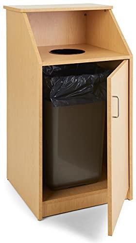 Displays2go Displays2go Waste Receptacle with Melamine Finish, Tray Shelf, Hinged Door, Circular Opening, MDF Construction - Maple (LCKDTLCSMP)