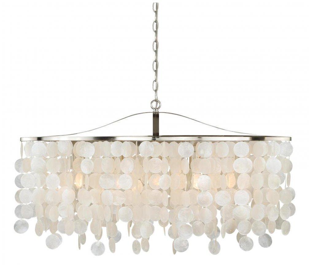 VAXCEL VAXCEL Elsa 5 Light Capiz Shell Chandelier, Kitchen Island Pendant Fixture, Satin Nickel Finish, Dimmable Ceiling Mounted Lighting