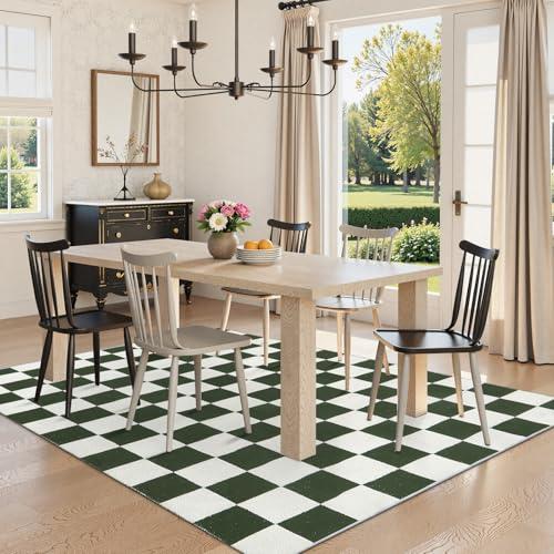 Lahome Lahome 6x9 Green Checkered Rug for Bedroom Boy Room, Modern Large Cotton Woven Checkerboard Green and White Rug, Retro Washable Art Decor Carpet for Living Room Home Decor