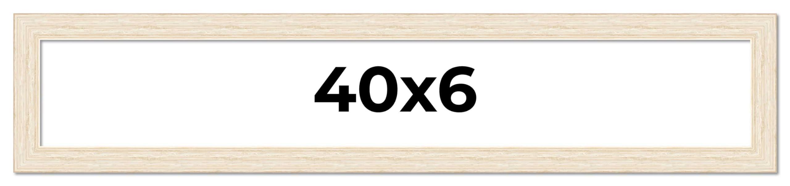 CountryArtHouse 40x6 Frame White Barnwood Picture Frame - Modern Photo Frame Includes UV Acrylic Shatter Guard Front, Acid Free Foam Backing Board, Hanging Hardware Wood Wall Frames for Family Photos - no Mat
