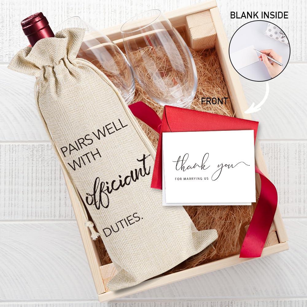 YAANUNULU YAANUNULU Wedding Gifts for Officiant, Wedding Officiant Wine Bag for Wedding Day, Best Officiant Ever, Pairs Well With Wedding Officiant, Drawstring Burlap Wine Bag, 1 Wine Bag with 1 Thankful Card