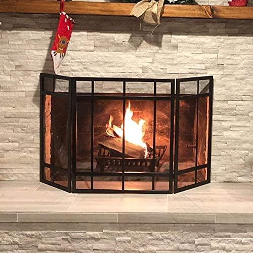 RsFiL Fireplaces Spark Protection?Fireplace Screen Modern Style 3-Panel, Black Steel Fire Guard with Mesh Cover, Baby Safety Proof Fence, Wide 51.6 Inch X Tall 31.5 Inch Feito na China