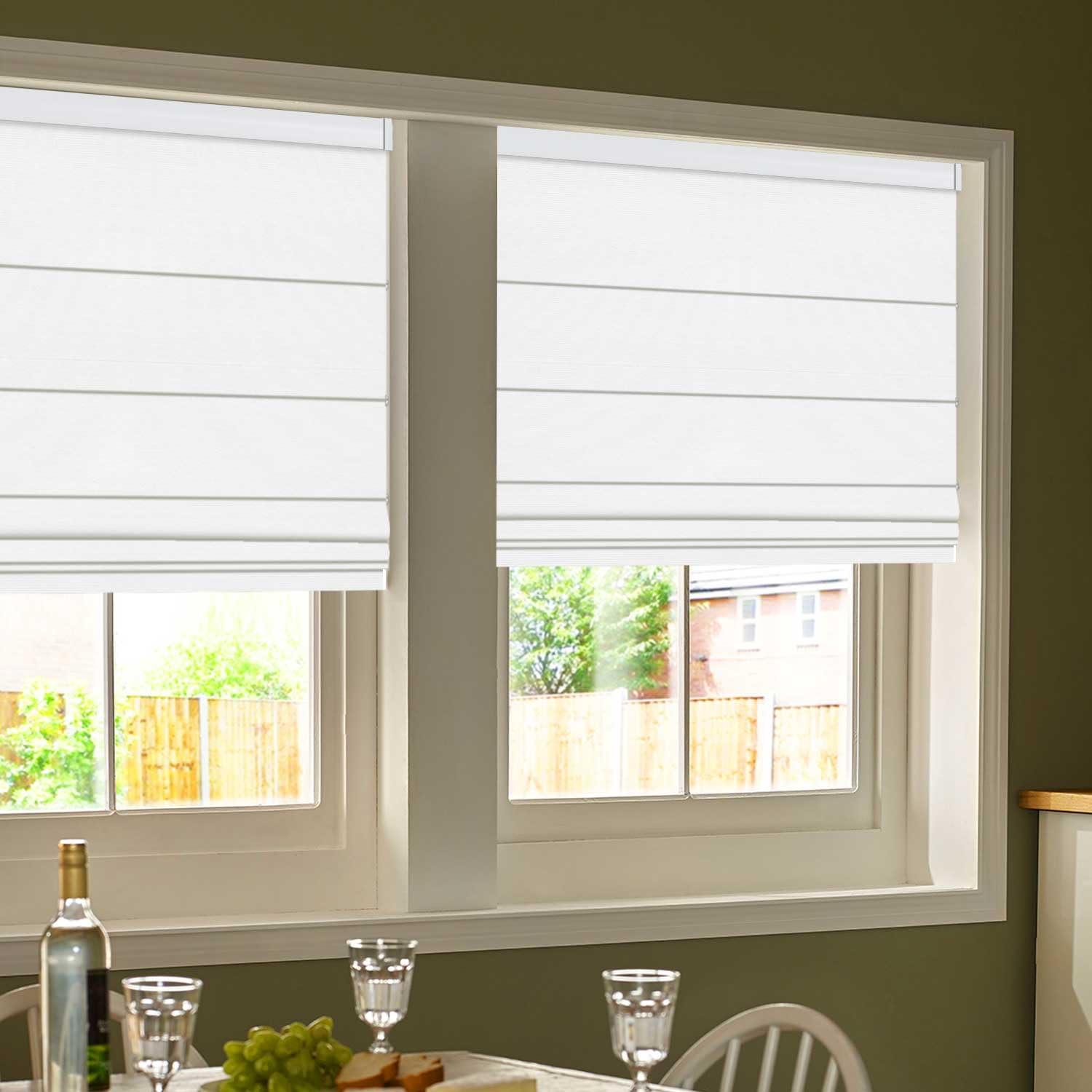 Amingrui Cordless Roman Shades for Windows 100% Blackout Fabric Roman Blinds with Elegant Privacy Window Blinds for Home Living Room Bedroom Windows, White,50" W x 64" H