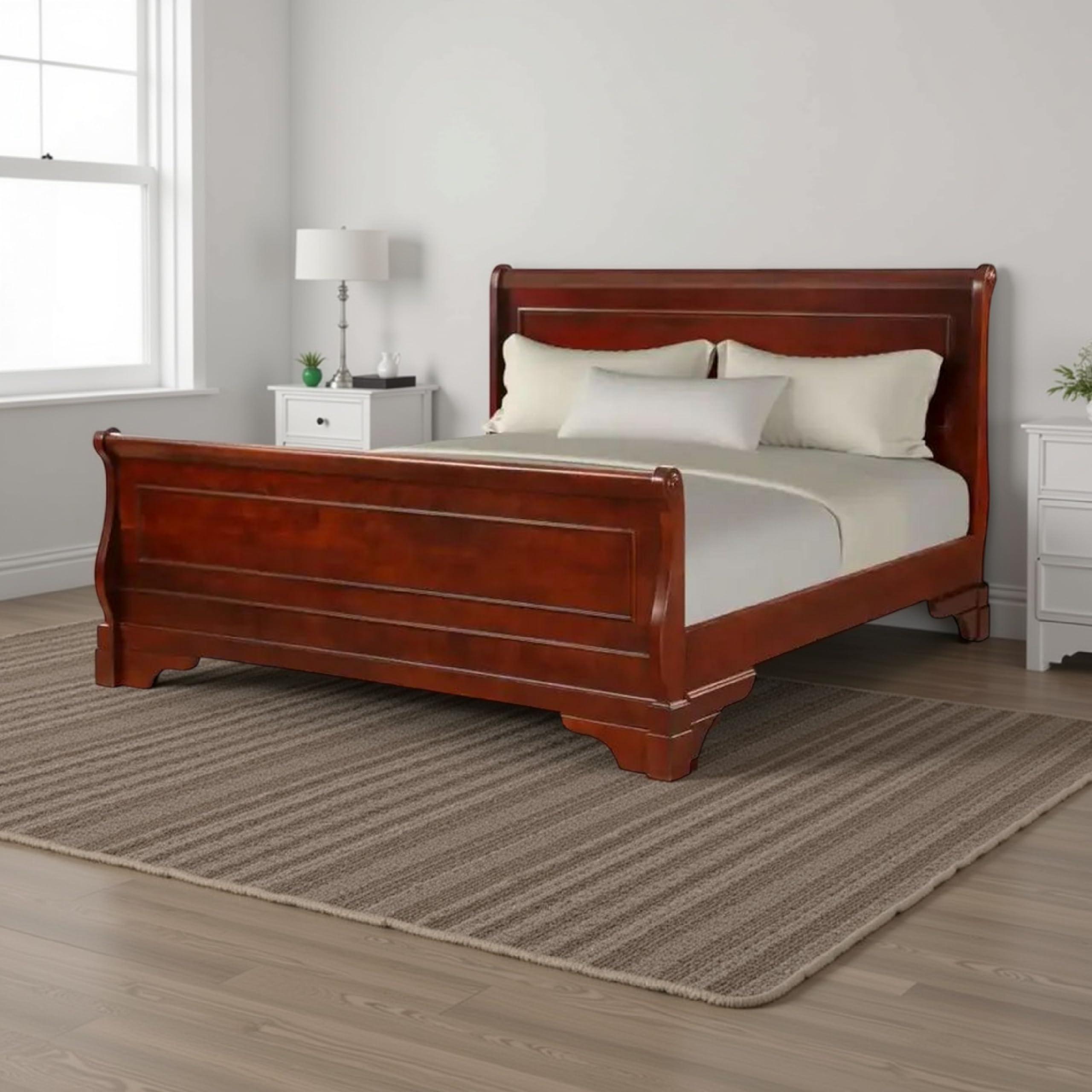 Benzara Benjara Verl Full Size Bed, Classic Sleigh Panel Design, Rich Brown Poplar Wood