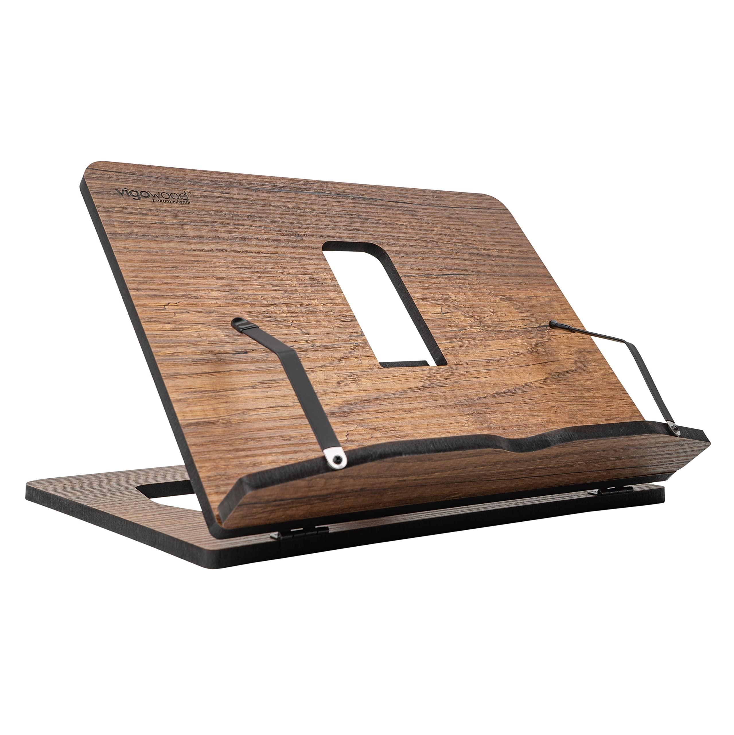 Vigo Wood Vigo Wood Book Stand, Book Holder, Reading Stand, Cookbook Holder, Recipe Book Stand, Wooden Book Stands for Reading, Cookbook Stand for Kitchen, Book Holder for Reading in Bed (Walnut)