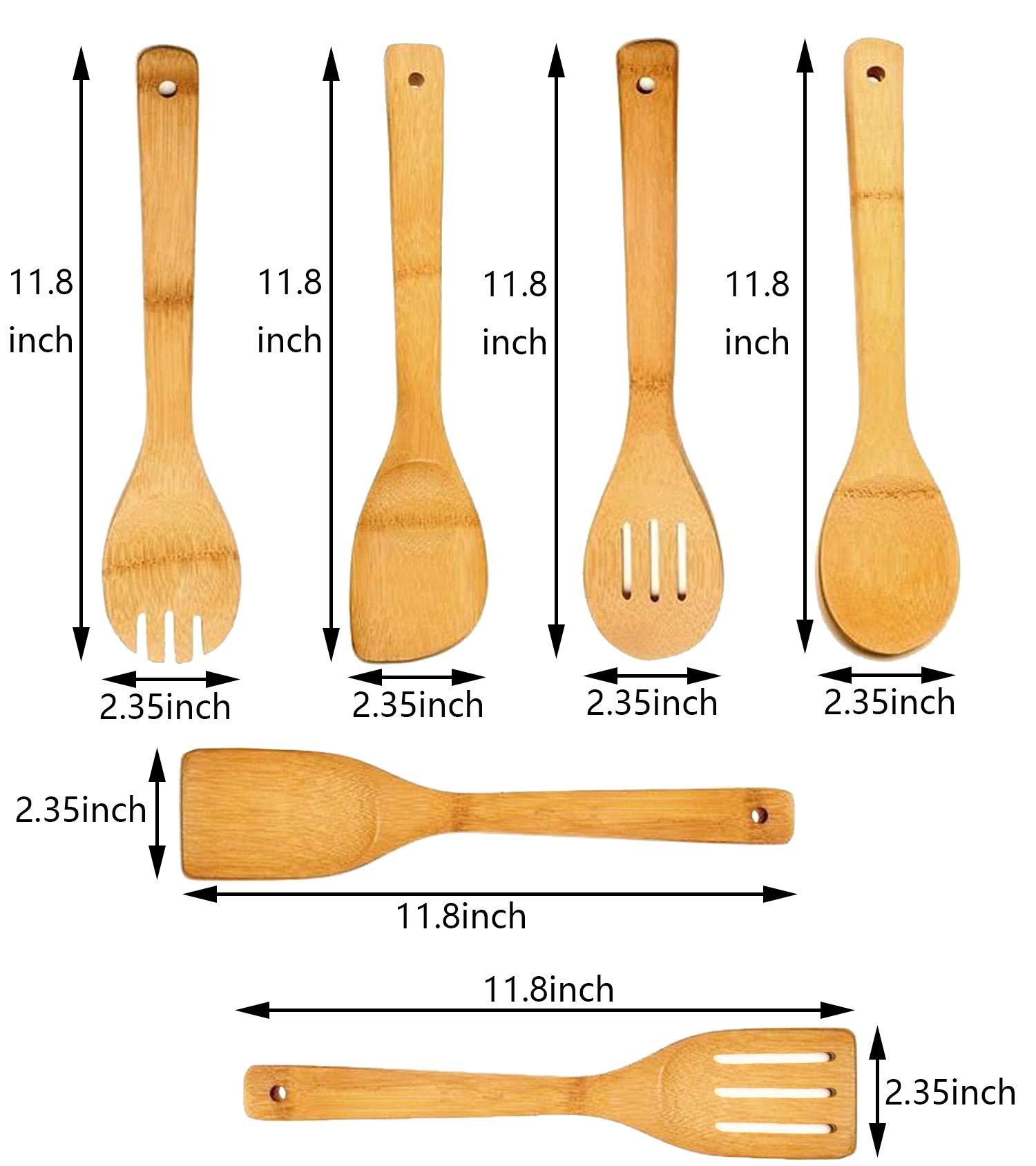 wertyu Wooden Spoons for Cooking, 6-Piece 12 Inch Bamboo Utensil Set Wood Spatula Spoon Nonstick Kitchen Utensil Set Premium Quality Housewarming Gifts Wooden Utensils for Everyday Use