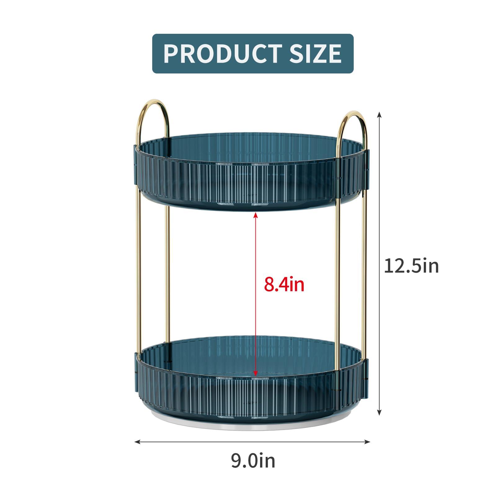 Weidace Weidace 360 Rotating Makeup Organizer for Vanity, Bathroom Countertop Organizer Spinning Perfume Organizer, High-Capacity Cosmetic and Skincare Dresser Make Up Holder Rack (2 Tiers, Blue)