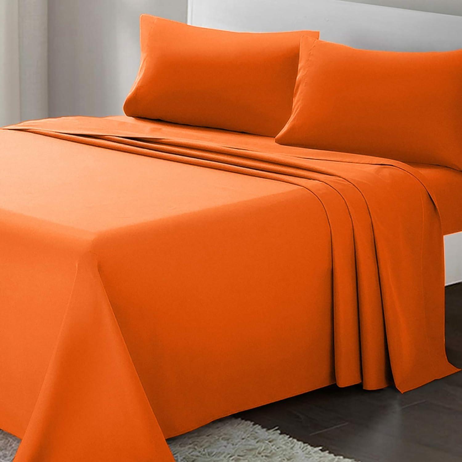 HIGH LANE BEDDING Orange Bed Sheets for Twin Sheets Deep Pocket, 800 TC Orange 4 Piece, Sheet Set, Solid Sateen Weave, 24\" Deep Pocket (Fits Upto 18\" to 24\" Mattress), Bedding Sheets & Pillowcases