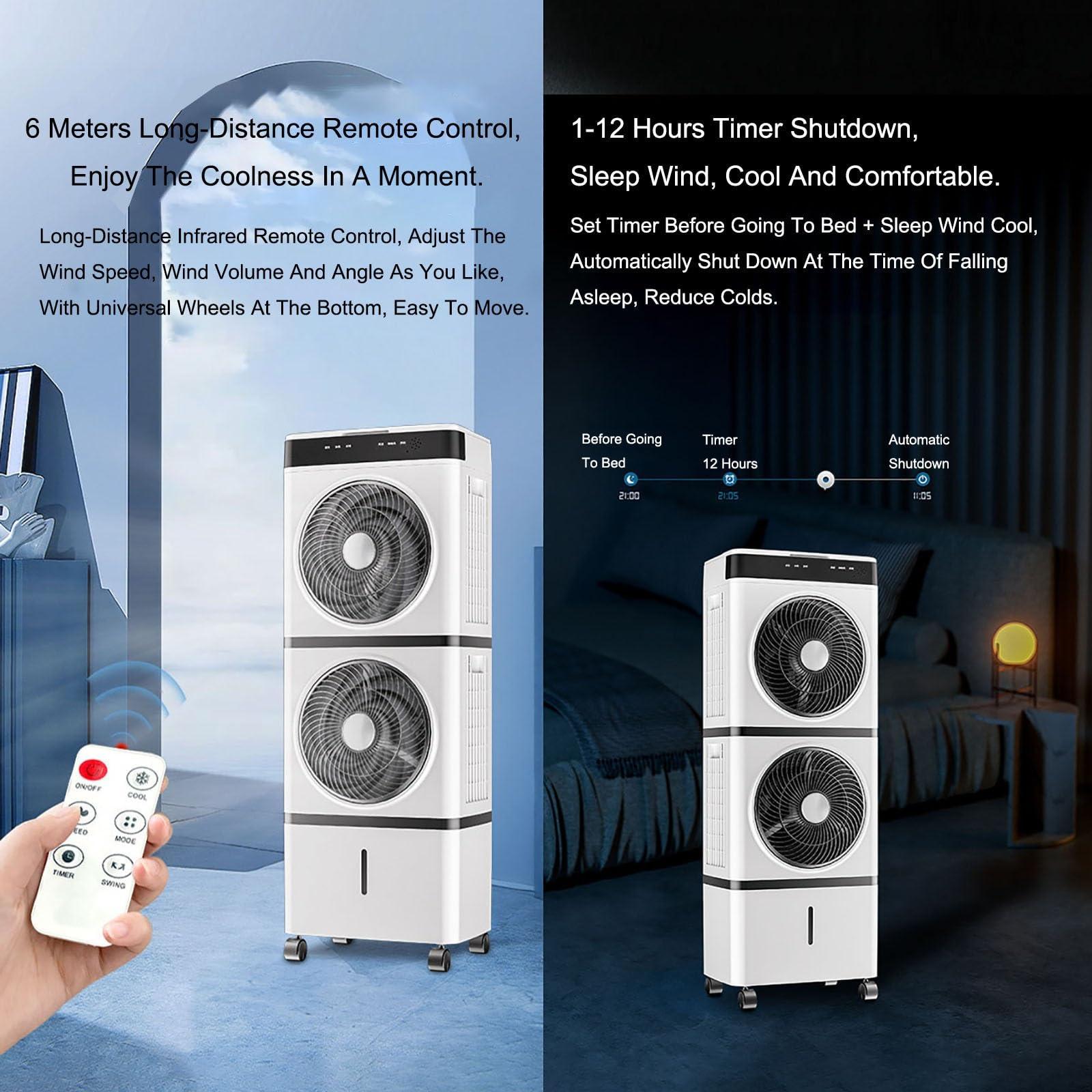 WANGCEPLSD Evaporative Air Cooler, Swamp Cooler Air Conditioner with 12h Timer for Auto-Off, 3-Speed Windowless Air Conditioner, Smart Remote, Tank Portable Air Cooler for Room