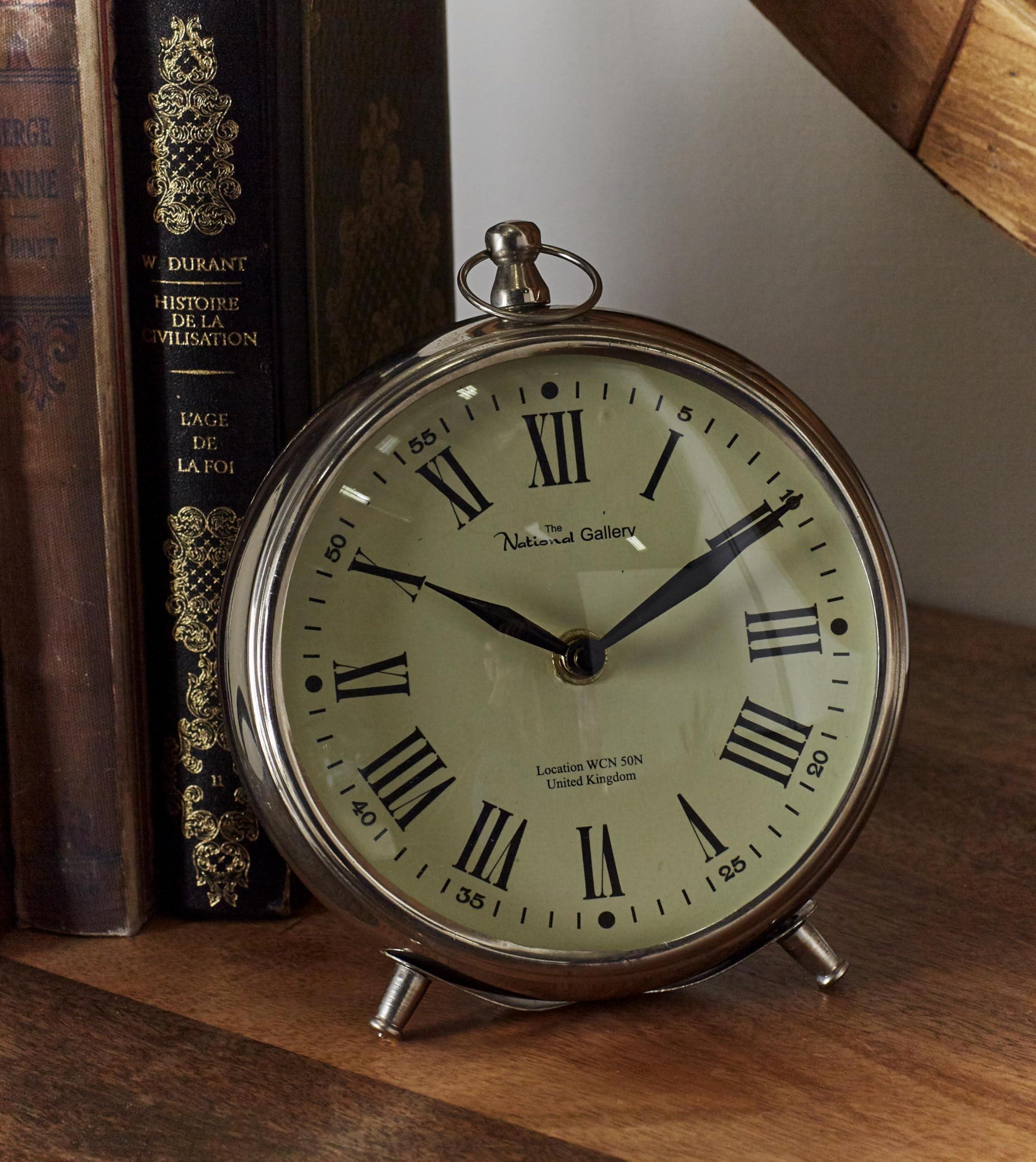 Deco 79 Deco 79 Stainless Steel Metal Decorative Clock Mantel Clock with Ring Top, Tabletop Clock 6\" x 3\" x 7\", Silver