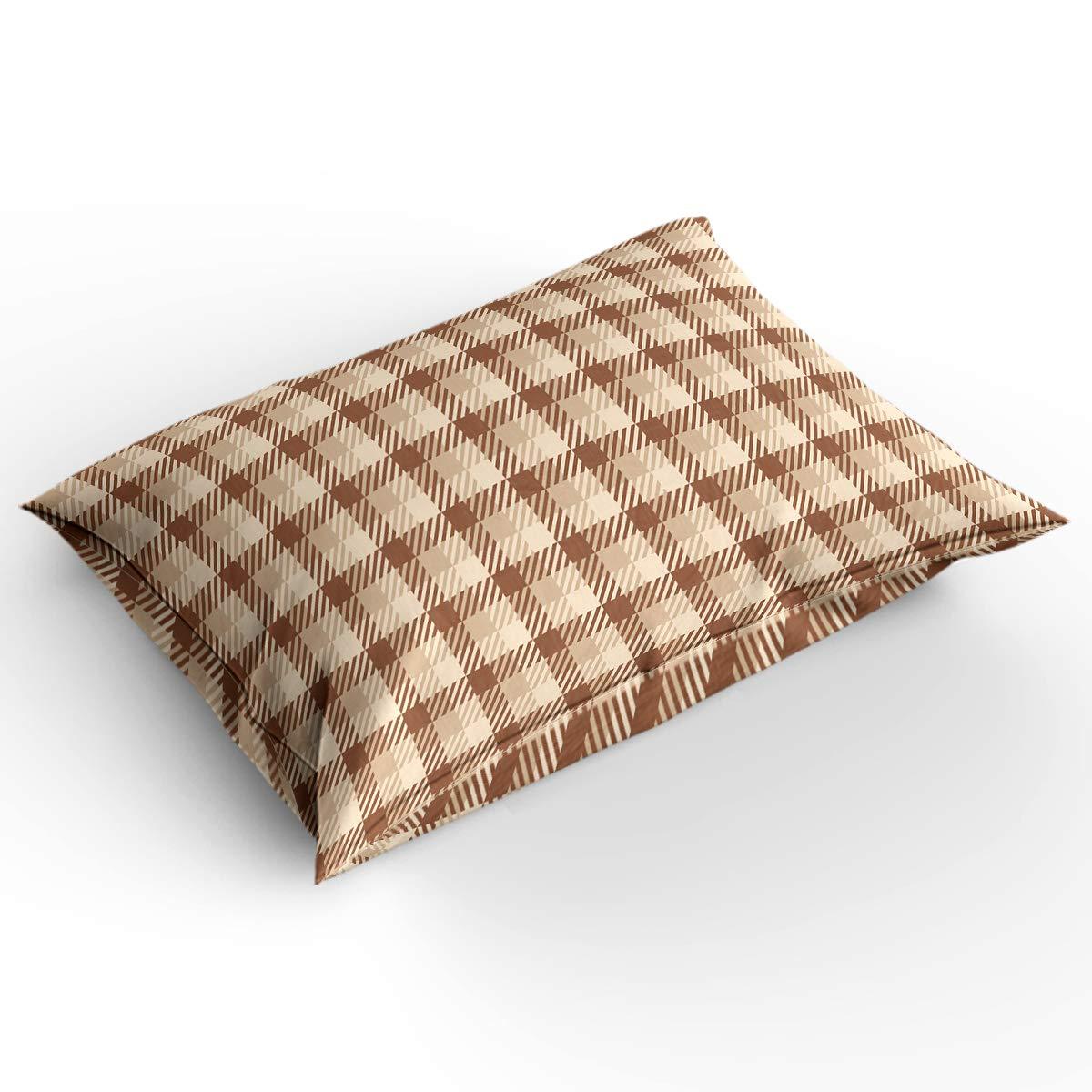 Debedcor Queen Comforter Covers Sets Brown White Checkered 4 Piece Duvet Cover Set Lightweight Microfiber Soft Bedding Set for Adult Teen, Autumn