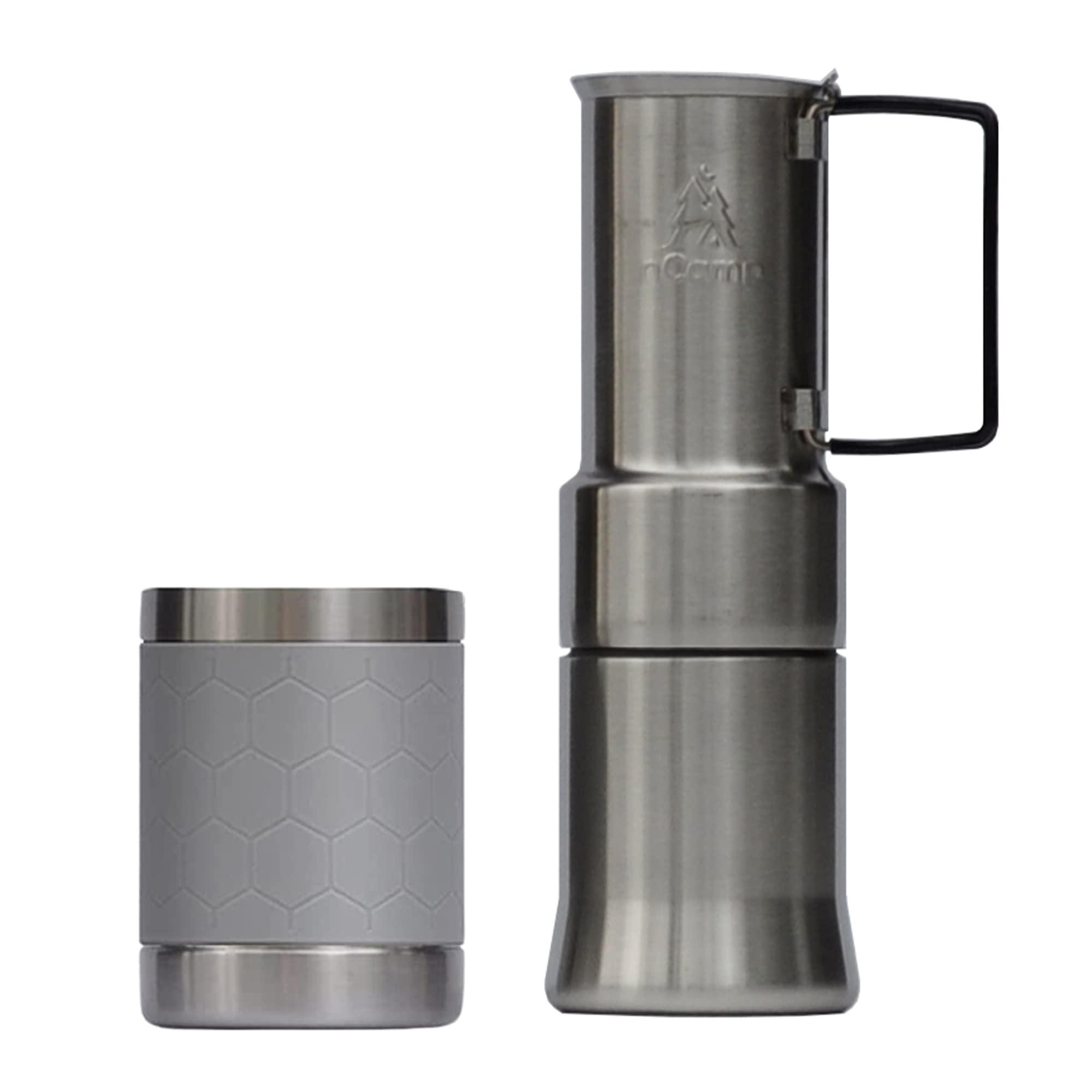 nCamp nCamp - Caf, Portable Coffee Maker, Portable Espresso Machine, Compact Camping Coffee Maker, Stainless Steel Travel Coffee Maker with Camping Coffee Cup, Reusable, 12 oz